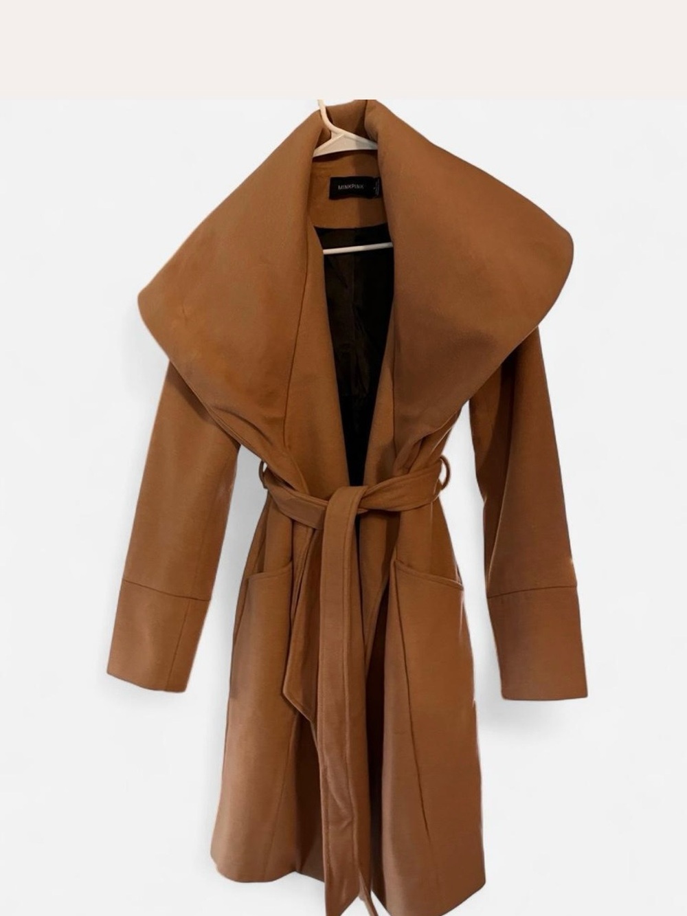 MINKPINK Camel Wrap Trench with Dramatic Collar